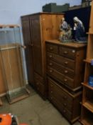 Pine wardrobe and two pine chest of drawers