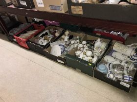 Six trays of assorted china and glassware