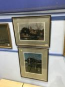 Monogrammed, two pastels, Village scenes, 26 x 38cm and 39 x 30cm