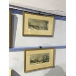 Early 20th Century English School, pair, watercolours, unsigned, 'Winter Landscapes', 15 x 33cm