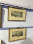 Early 20th Century English School, pair, watercolours, unsigned, 'Winter Landscapes', 15 x 33cm