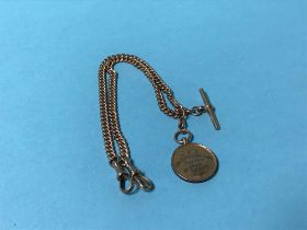 A 9ct gold Albert chain and fob, 39cms, 36g
