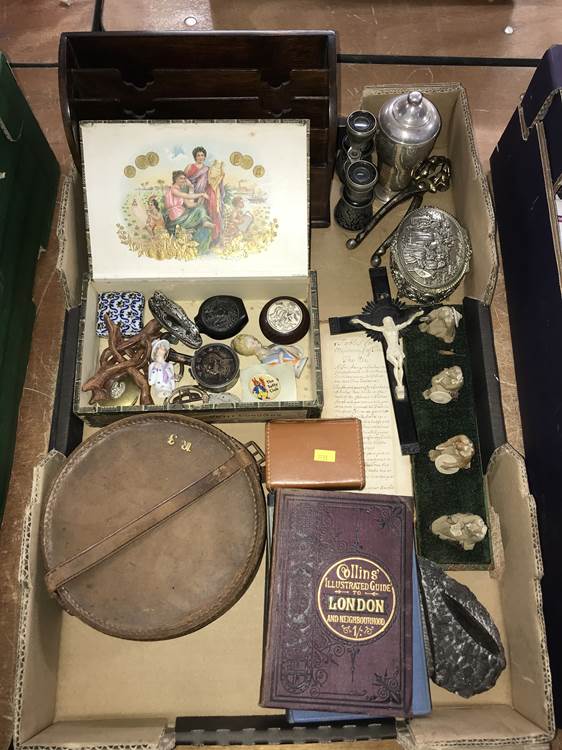 Tray of assorted, buckles, fossils etc