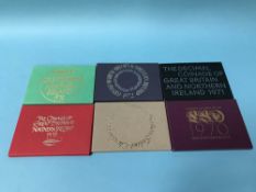 UK proof sets, 1970 to 73, 1975 and 76 (5 sets)