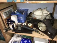 Shelf of assorted including a mantle clock