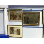 J. A. Dees, two watercolours, one oil, signed, 'Landscapes'