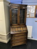 Oak linenfold bureau bookcase