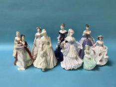 Four Coalport, four Royal Worcester and one Royal Doulton figurines