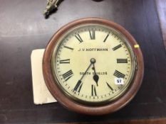 A mahogany cased wall clock with fusee movement by J.V. Hoffman of South Shields