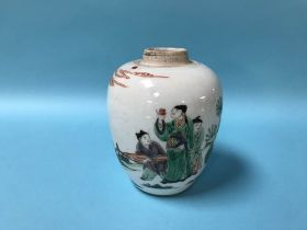 A 19th Century famille verte vase, decorated with figures, H 16cm