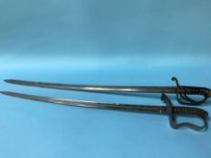 Two swords and scabbards, one with shagreen grip, both unmarked