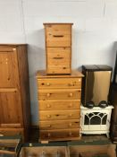 Pine chest of drawers and filing cabinet