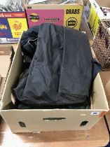 Box containing a Barbour jacket, a Backhouse jacket etc