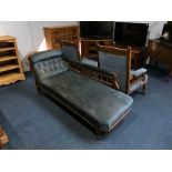 An Edwardian chaise longue and two chairs