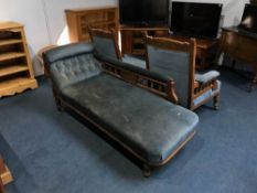 An Edwardian chaise longue and two chairs