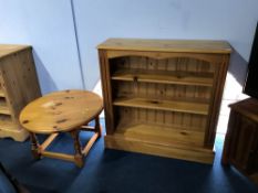 Pine bookcase and a coffee table