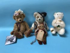 A Merry Thoughts bear, a doll and two other bears