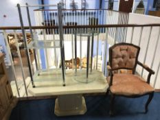 French style chair, two glass stands etc