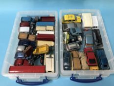 Collection of die cast, Dinky toys etc., in two trays