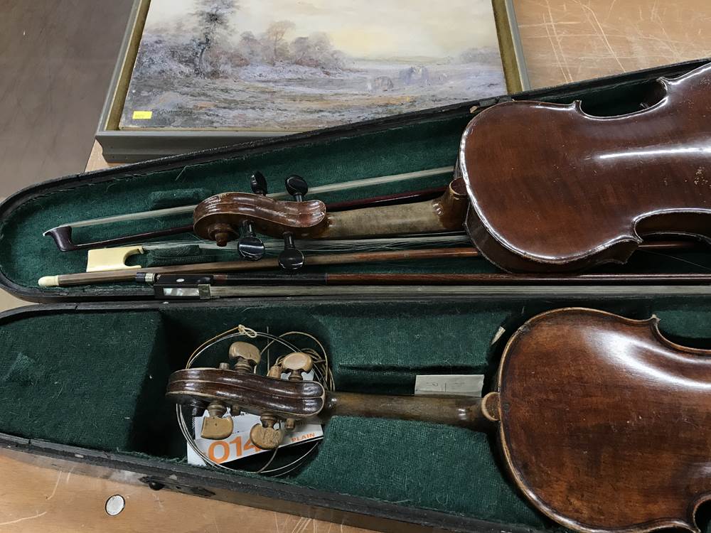 Two violins, three bows and two oils - Image 6 of 19