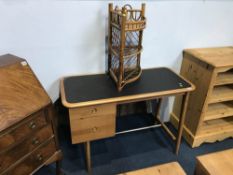 A desk and bamboo corner unit