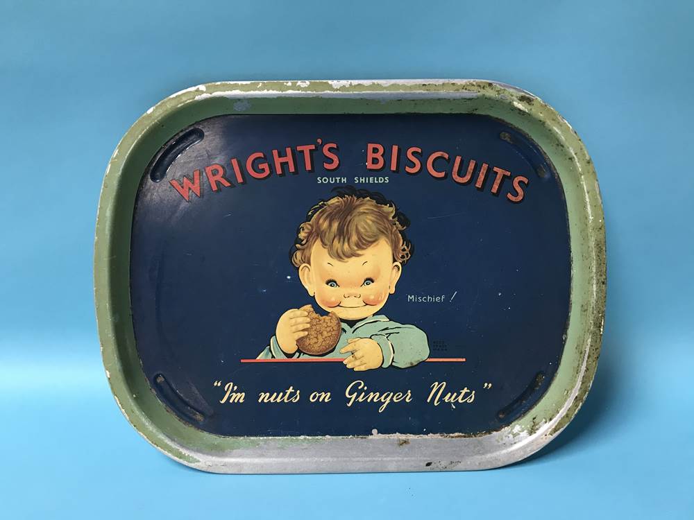 Advertising, a 'Wright's Biscuits' of South Shields 'I'm Nuts on Ginger Nuts' tray