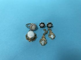 Two pairs of opal earrings, opal mounted 9ct ring and a pendant