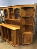 Pine dresser, pine corner cabinet and Delft rack