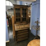 Oak linenfold bureau bookcase