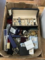 Tray of costume jewellery and fashion watches