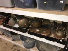 Large collection of copperware, including kettles, bed warmers etc.
