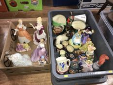 Two boxes to include figures and Royal Doulton Toby jugs