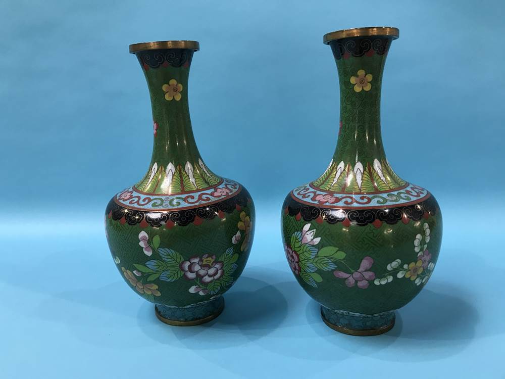 A pair of Cloisonne enamel vases - Image 2 of 3