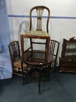 Mahogany occasional table and three chairs