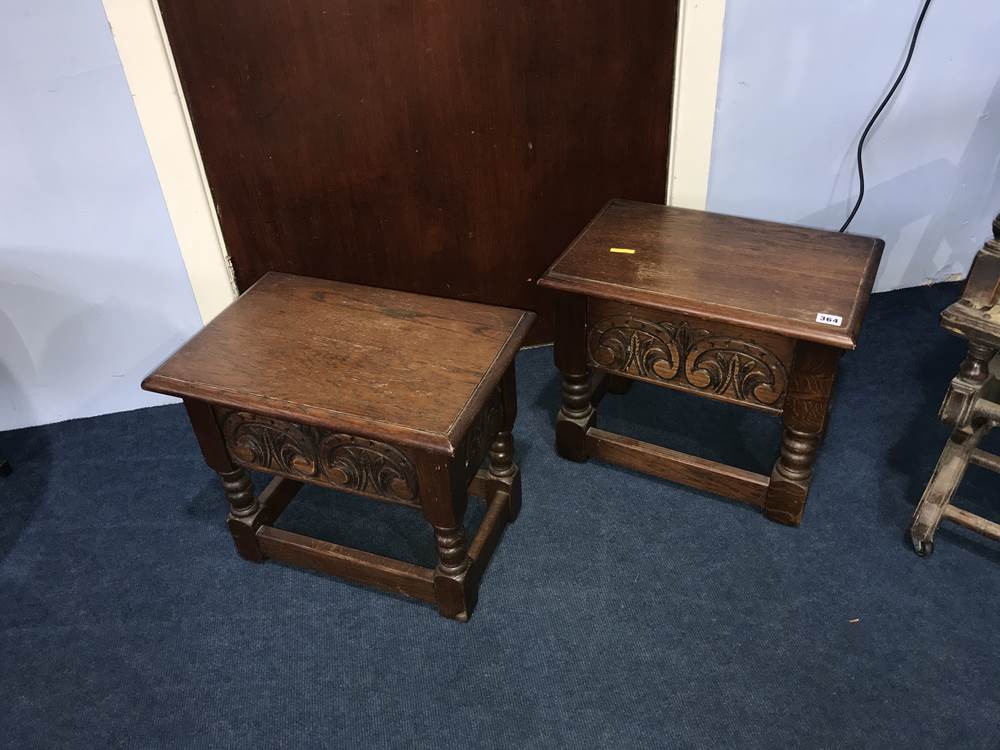 Two oak stools