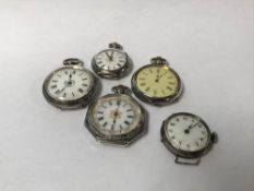 Four continental silver pocket watches and a wrist watch (5)
