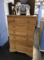 Pine chest of drawers, W 91cm, D 42cm, H 136cm