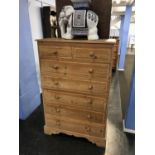 Pine chest of drawers, W 91cm, D 42cm, H 136cm