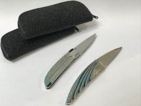 Two Koji Hara pen knives, with slip cases