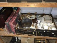 Two trays of assorted china and a sewing machine