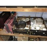 Two trays of assorted china and a sewing machine