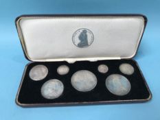 A cased 1887 Jubilee silver coin set of seven including Crown and Double Florin