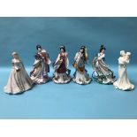 Four Oriental Danbury Mint figures and two Royal Worcester figures
