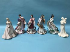 Four Oriental Danbury Mint figures and two Royal Worcester figures