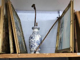 Oil paintings, an Oriental vase and various sticks