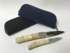 Two Koji Hara pen knives, with slip cases