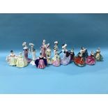 Eight Coalport miniature figurines and seven Royal Doulton miniature figurines