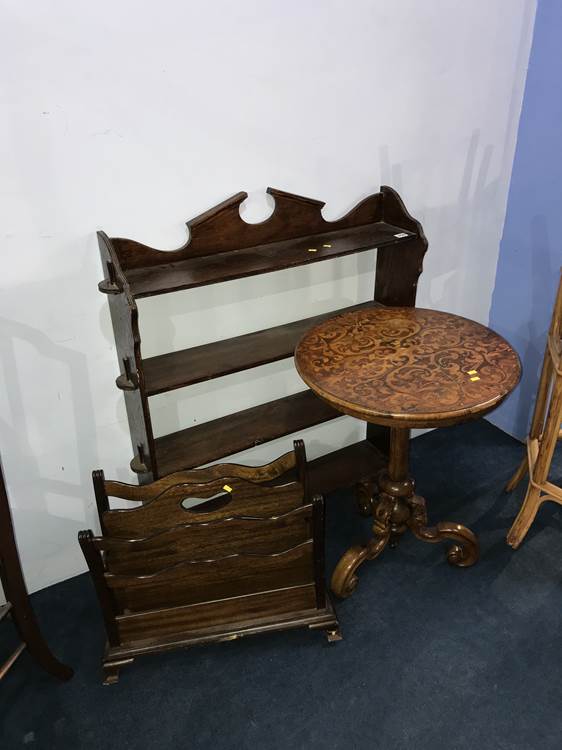 Bookcase, magazine rack, tripod table