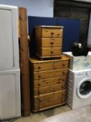 Pine chest of drawers, bedside drawers and pine bed frame