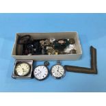 A small box of pocket watches, Scottish brooches, sweetheart brooch, seven 1950's Butlins brooches